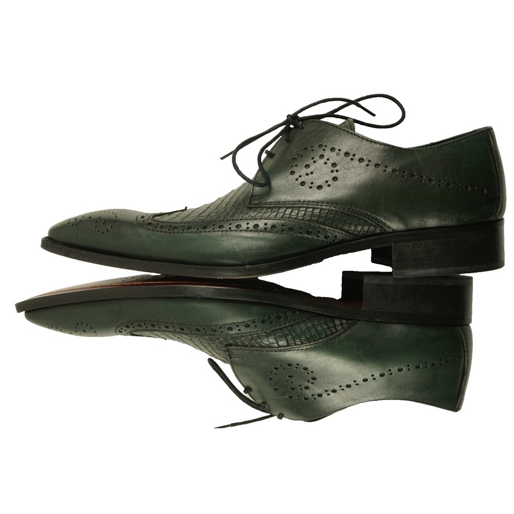 Duca MaTiSte Vero Cuoio Forest Green Italian Leather Crocodile Wingtip Derby 9.5 - Picture 2 of 12